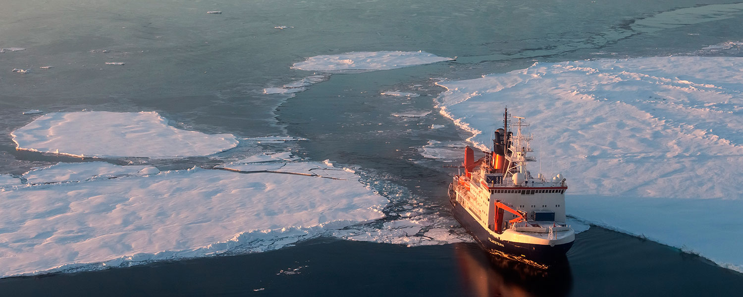 Polarstern ship from above as it breaks through ice